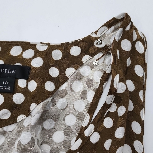 J. Crew Women's Jacquard Peplum Top Brown White Polka Dots Sleeveless Sz  10 - Picture 6 of 13